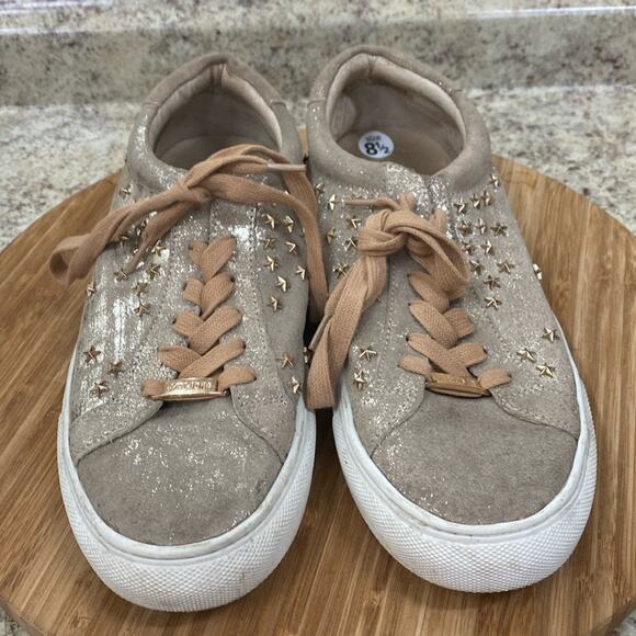 J-slides women’s size 8.5 tan gold lace up with stars and glitter detail shoes - Picture 1 of 6